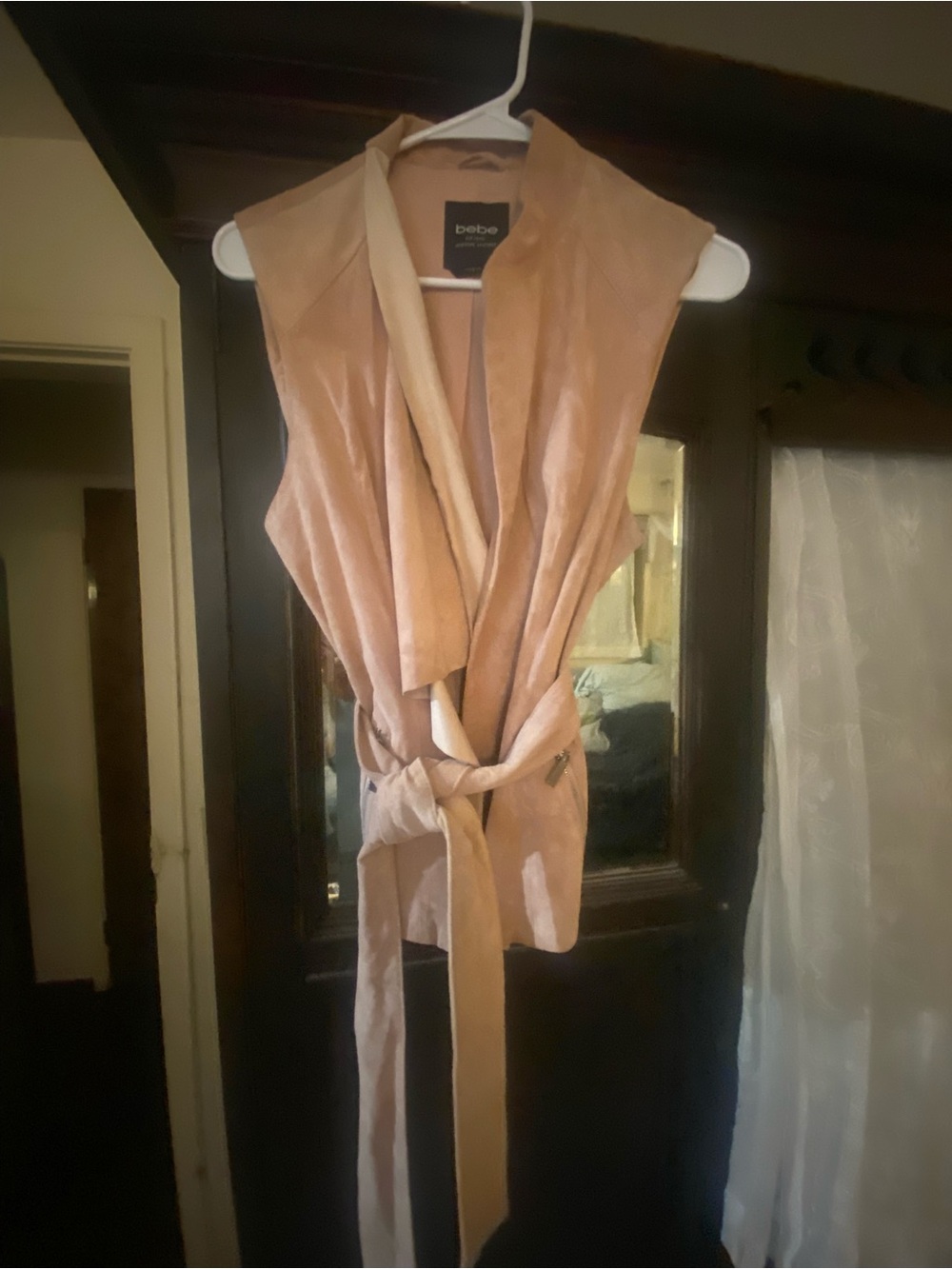 bebe light pink Suede Sleeveless Drape Leather Vest